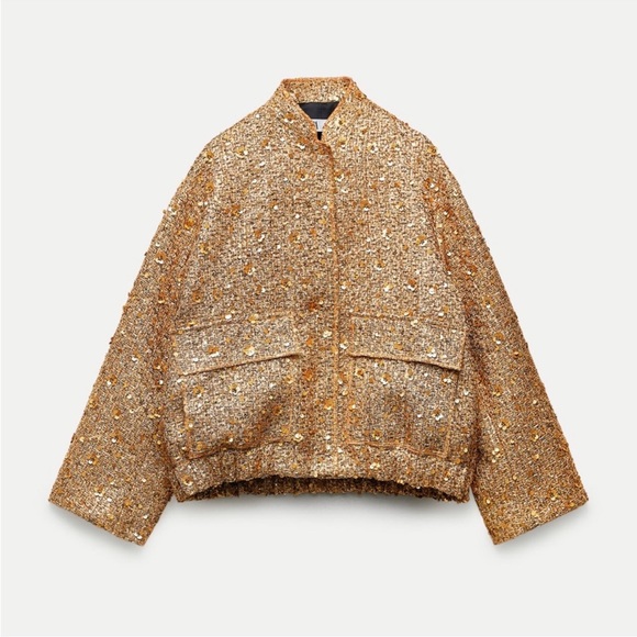 ZARA NEW COLLECTION GOLD SEQUIN JACKET BOMBER - Picture 14 of 16